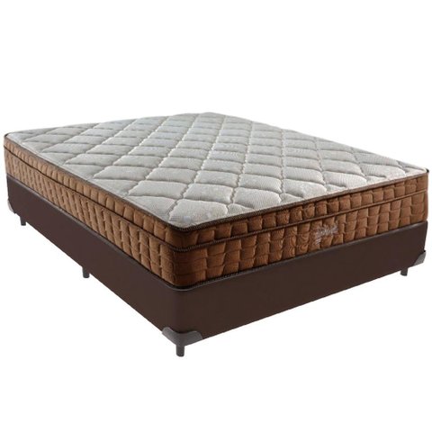 Cama Box Marrom e Colchão Anjos Star Pillow In Molas Ensacadas Casal Anjos