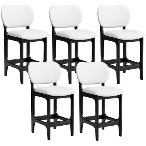Kit 05 Banquetas Baixa Bar Cozinha Sala Jantar Fixa Betta L02 Preto Facto Branco - Lyam Decor Banque