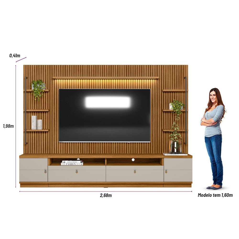 Conjunto Rack e Painel 1 Modulo Lateral Ouro Preto Linea Brasil - 4