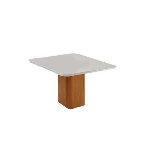 Mesa de Sala Jantar Maldivas C/ Tampo Madeirado C/ Vidro Canto Curvo 90x90cm Flex Naturale/naturale