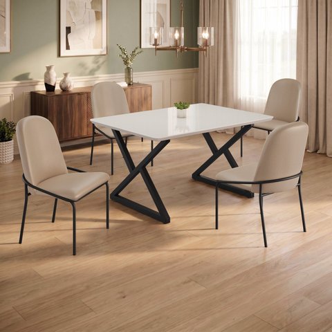 Conjunto para Sala de Jantar Mesa Império 120x90 com 4 Cadeiras Rubi