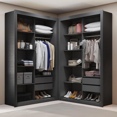 Closet Solteiro Premium 4 Gavetas Preto Tx Amoudi Móveis