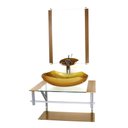 Ver imagem 1 de GABINETE DE VIDRO PARA BANHEIRO 60CM AC CUBA ABAULADA DOURADO REAL COM TORNEIRA CASCATA