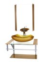 Ver imagem 1 de GABINETE DE VIDRO PARA BANHEIRO 60CM AC CUBA ABAULADA DOURADO REAL COM TORNEIRA CASCATA