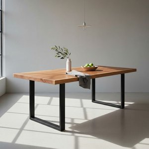 Mesa de Jantar Industrial Madeira Maciça Teca 150x90x78cm:preto/tampo de Teca