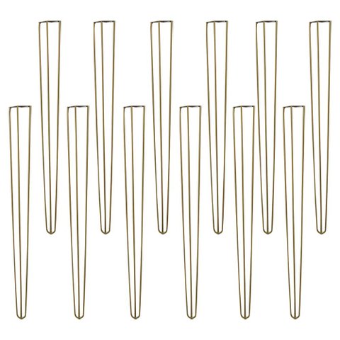 Kit 12 Pés de Metal 90 CM Hairpin Legs Aparador e Mesa de Canto Dourado