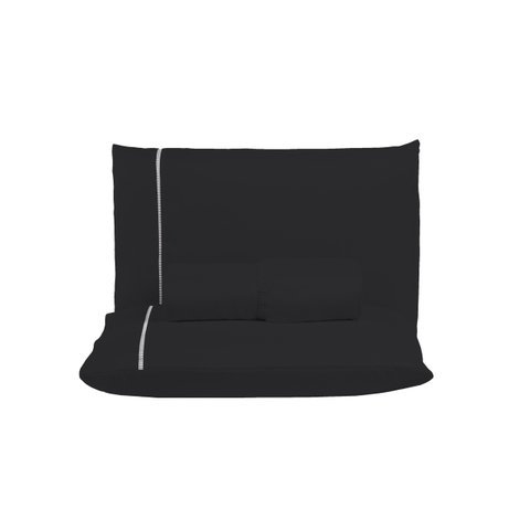 Kit Jogo de Lençol Queen Ponto Palito 400 Fios com Elástico e Fronhas 3 Peças:preto