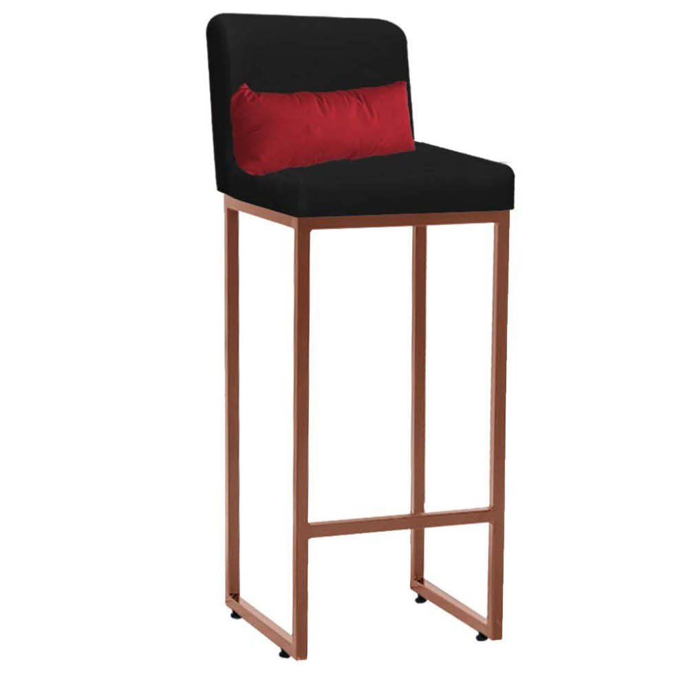 Kit Mesa Bistrô Lucca e 3 Banqueta Lucca Tampo Caramelo Ferro Bronze Sintético Preto e Almofada Verm - 3