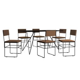 Mesa Jantar Retangular Industrial Trama 1,50x0,90m Preta com 6 Cadeiras Estofadas Marrom e Preta Vit - 2