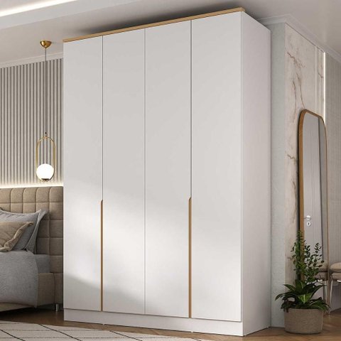 Guarda Roupa 160cm 4 Portas C/ Prateleiras e Nichos 100% Mdf Cor:branco com Olmo