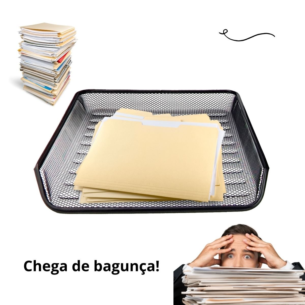 Kit 20 Bandeja Organizadora Multiuso Mesa Escritório Preta - 2