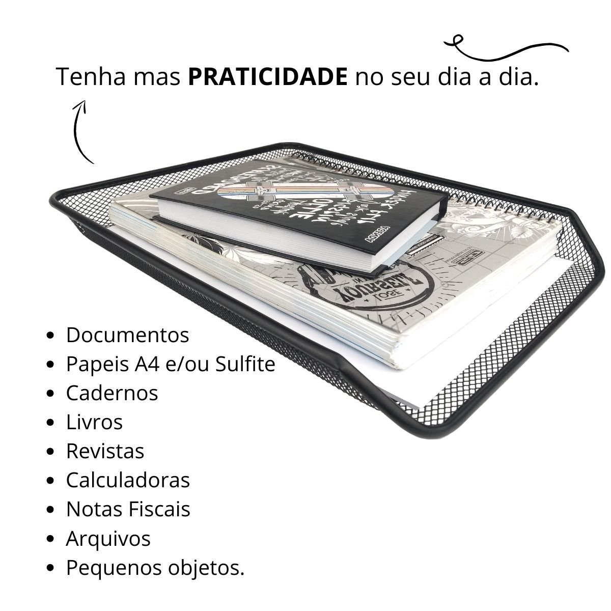 Kit 20 Bandeja Organizadora Multiuso Mesa Escritório Preta - 3