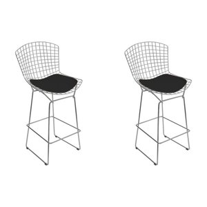 Kit 2 Banquetas Bertoia Cromada D80 com Assento Sintético Preto
