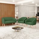 Ver imagem 2 de Kit 01 Namoradeira 02 Lugares e 02 Poltronas Stella Suede Pés Palito Natural - D’Rossi - Verde