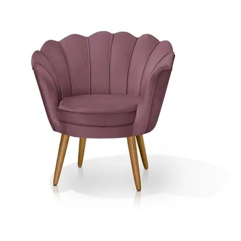 Poltrona Decorativa Pétala Pés Palito Suede Rose - Fina Mobília