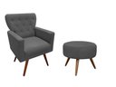 Ver imagem 1 de Kit Poltrona Decorativa Aurora + 1 Puff Redondo Suede Cinza Pés Madeira Ms Decor