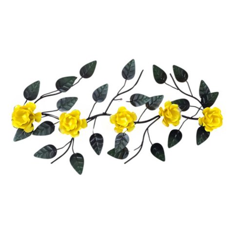 Enfeite de Parede Decorativo Todo de Ferro 5 Rosas:amarelo