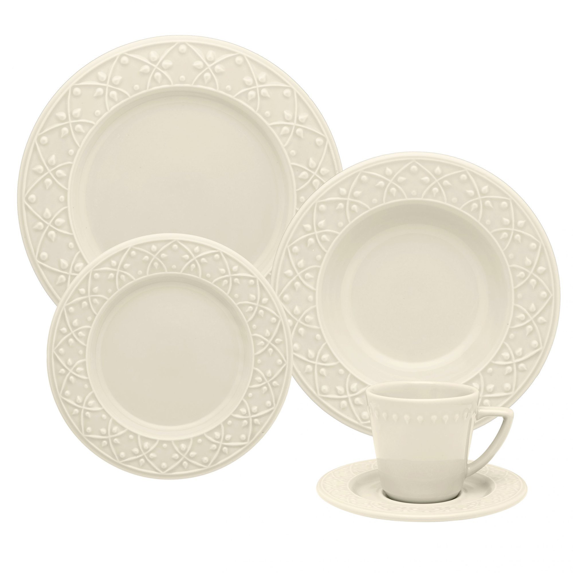 Kit Jogo Café Lanche Mendi Marfim Oxford® 8 Peças Cerâmica MadeiraMadeira