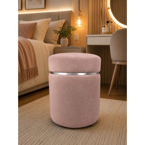 Puff com Cinta Superior Prata Nude Rose Veludo - Let Móveis