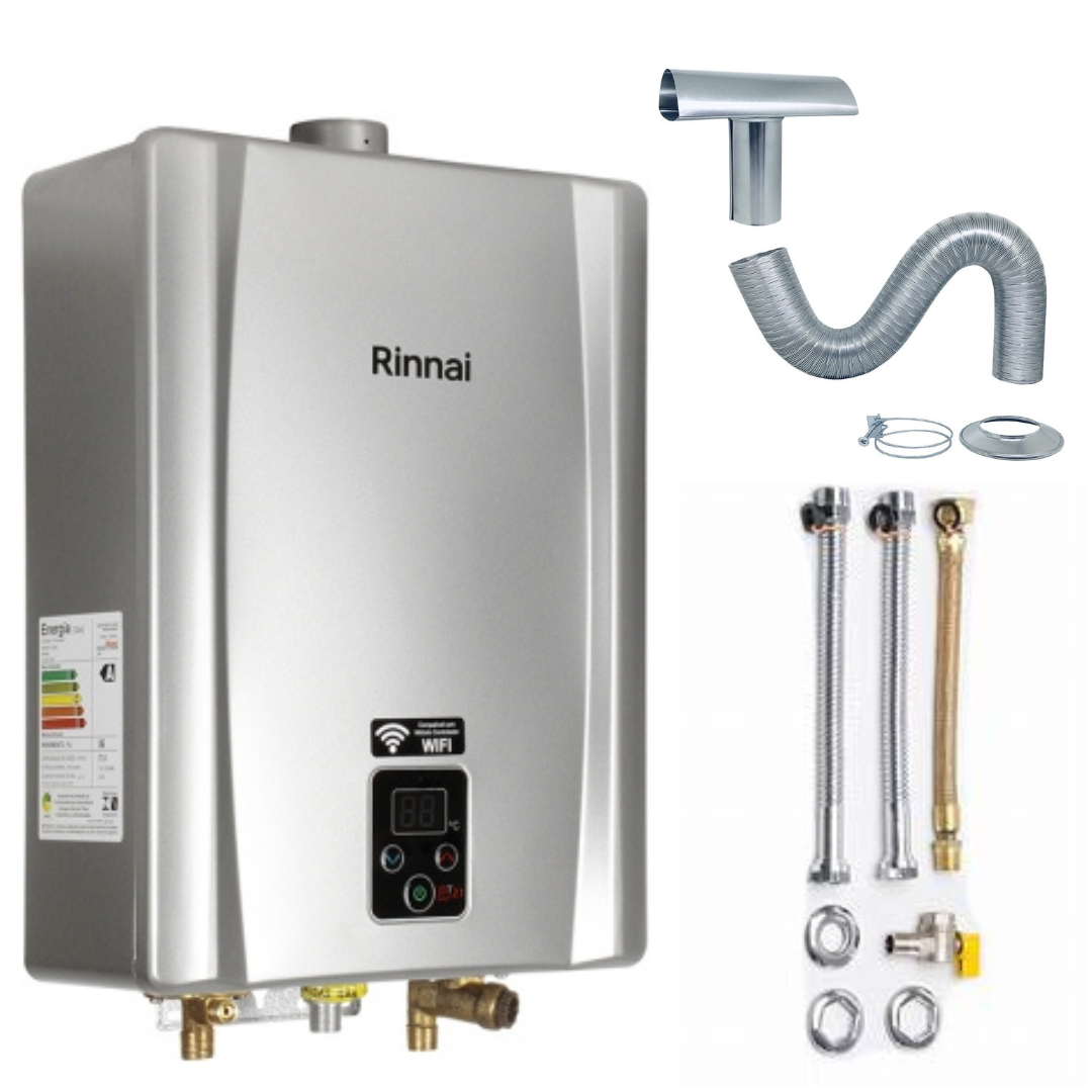 Aquecedor A Gás Rinnai 21 Litros + Kit Completo PRATA GÁS:GLP ...