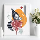 Ver imagem 2 de Quadro Moderno Pássaro com Flor - Geométrico 33x24cm:moldura Branca