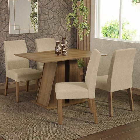 Conjunto Sala de Jantar Mesa Tampo de Madeira 4 Cadeiras Rustic/imperial Agnes Madesa