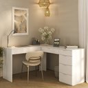 Ver imagem 1 de Escrivaninha em L com Mesa Escritório 5 Gavetas 152cm Branco