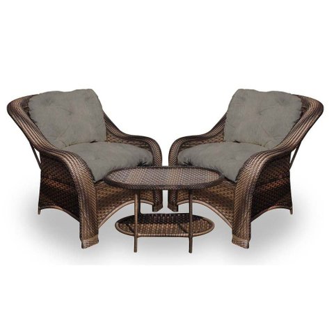 Conjunto de Poltronas Fibra Sintética Melo - 2 Poltronas + 1 Mesa Centro - Tecido Duna Fendi