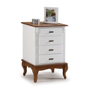 Mesa de Cabeceira 4 Gavetas Pés Luiz Xv 60404 Linz Móveis - Laca Branca/imbuia Glazer