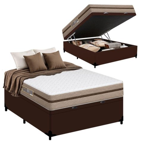 Cama Box com Baú Casal Bioclassic Molas Ensacadas Marrom Royal Sleep