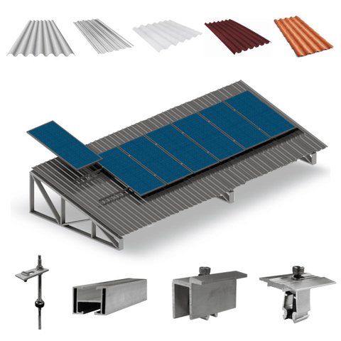 Kit Estrutura Suporte Fixador 7,20m para 7 Placas Solar Alumínio Inox Telha Fibro Ondulada Viga Metá