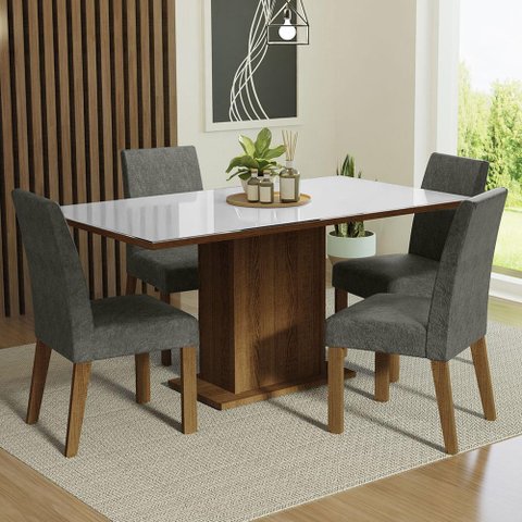 Conjunto Sala de Jantar Mesa Tampo de Vidro 4 Cadeiras Avril Madesa