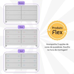 Cômoda Infantil 136cm com 6 Gavetas Flex Multimóveis Mp4262 Branco - 6