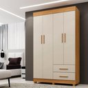Ver imagem 2 de Guarda Roupa Leblon 4 Portas 2 Gavetas 5 Prateleiras - Benet Cinamomo Off