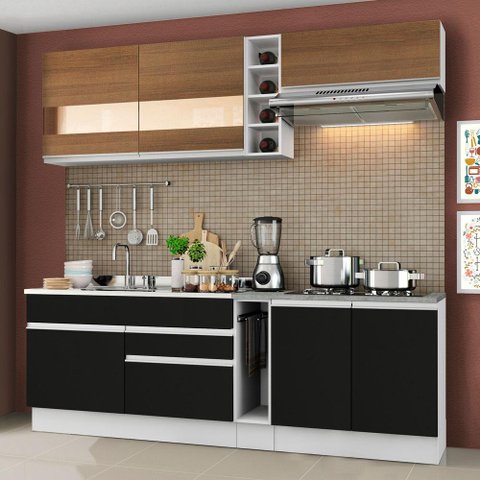 Armário de Cozinha Completa 220cm Branco/Preto/Rustic Parma Madesa 02