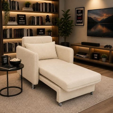 Poltrona Extensivel Confortável 125cm Daiana Suede Bege Império Decor