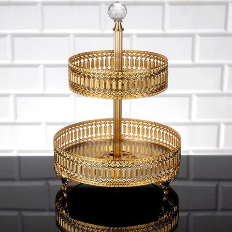 Doceira Turca Redonda de 2 andares em Metal Dourado - Luxo para Confeitaria Exclusiva