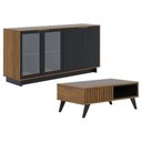 Ver imagem 1 de Kit Aparador para Sala de Estar Áustria com Mesa de Centro Delta C04 Preto Noce Milano - Lyam