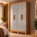 Ver imagem 1 de Guarda Roupa Solteiro 100% MDF 4 Portas 2 Gavetas Sergipe Nature/Off White Bianchi