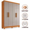 Ver imagem 4 de Guarda Roupa Solteiro 100% MDF 4 Portas 2 Gavetas Sergipe Nature/Off White Bianchi