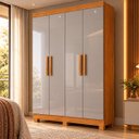 Ver imagem 6 de Guarda Roupa Solteiro 100% MDF 4 Portas 2 Gavetas Sergipe Nature/Off White Bianchi