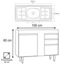 Ver imagem 5 de Balcão Gabinete Com Pia Inox 100cm 3 Portas 2 Gavetas Luziania Castanho/Preto - Lumil Móveis