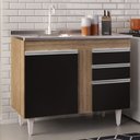 Ver imagem 2 de Balcão Gabinete Com Pia Inox 100cm 3 Portas 2 Gavetas Luziania Castanho/Preto - Lumil Móveis