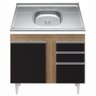 Balcão Gabinete Com Pia Inox 100cm 3 Portas 2 Gavetas Luziania Castanho/Preto - Lumil Móveis - 1