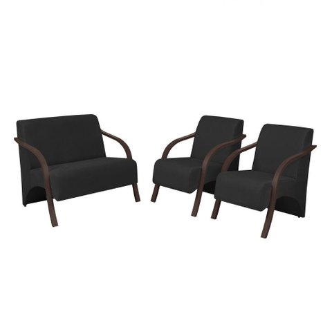Conjunto Poltronas Vênus 1 Dois Lugares 2 Um Lugar Braços em Madeira 1 Namoradeira D Salla Suede