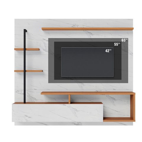 Painel Home Suspenso Tv até 58 1 Porta 3 Prateleiras Maragogi Calacatta Freijó Calacatta Freijó