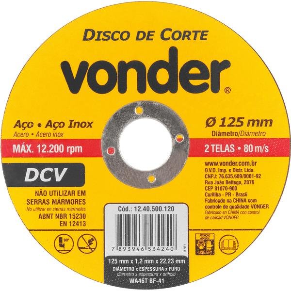 Disco de Corte 125,0X1,2X22,23 DCV - Vonder - 1