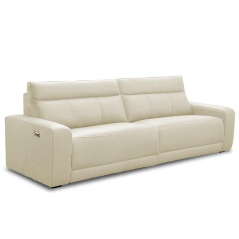 Sofá 3 Lugares Rettrátil Reclinável Elétrico 254cm Mazi L06 Couro Off White - Lyam Decor