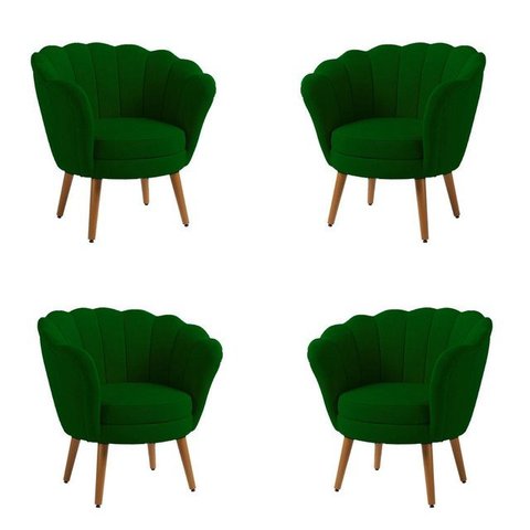 Kit 4 Poltronas Pétala Sued Verde Musgo Pés Palito - Kimi Design
