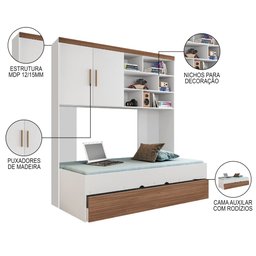 Quarto Infantil Modulado 4 Portas com Bicama Chiara Carvalho/branco - Phoenix - 3